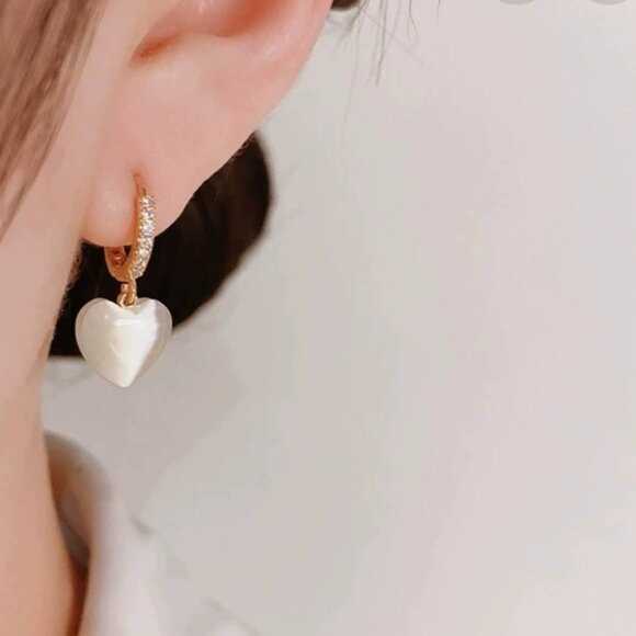 Summer unique Cat Eye Stone Heart Earnings, vintage French-style fashion - Picture 2 of 6